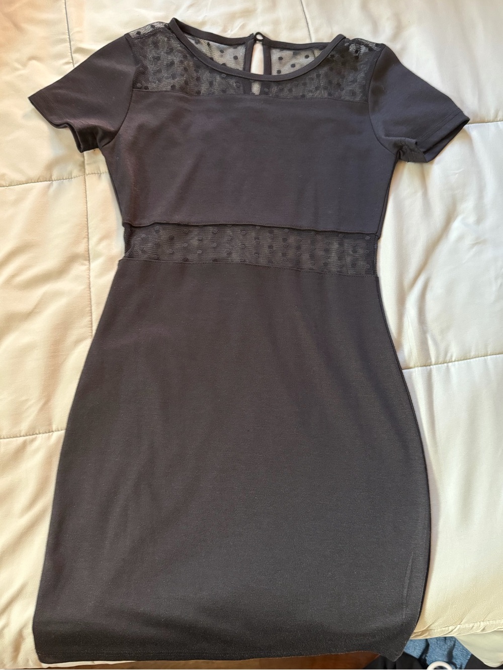 Women’s Short Black Sleeve Dress with Mesh